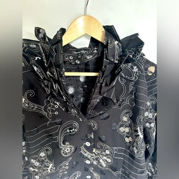 Samuel Dong  Ruffled neck Button Jacket Artsy Textured Blouse - Picture 8 of 11